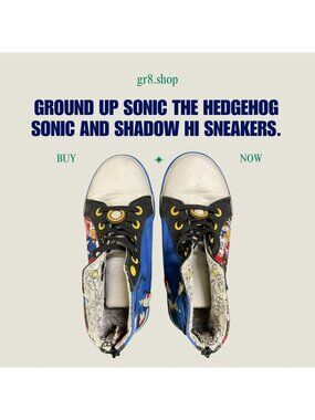 Ground Up Sonic The Hedgehog Hi-Top Sneakers With Sonic & Shadow Graphics Blue B